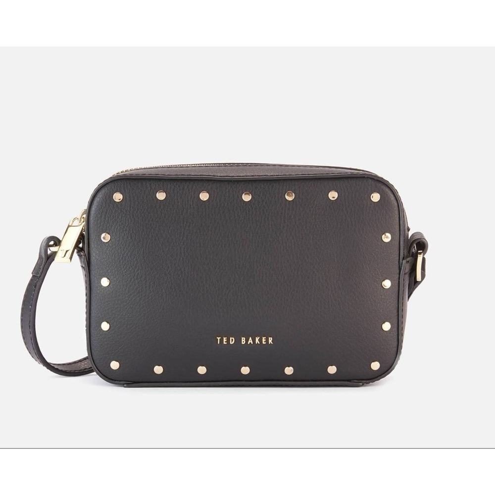 NWT Ted Baker London Black Leather Karsynn Studded Camera Bag Crossbody Purse